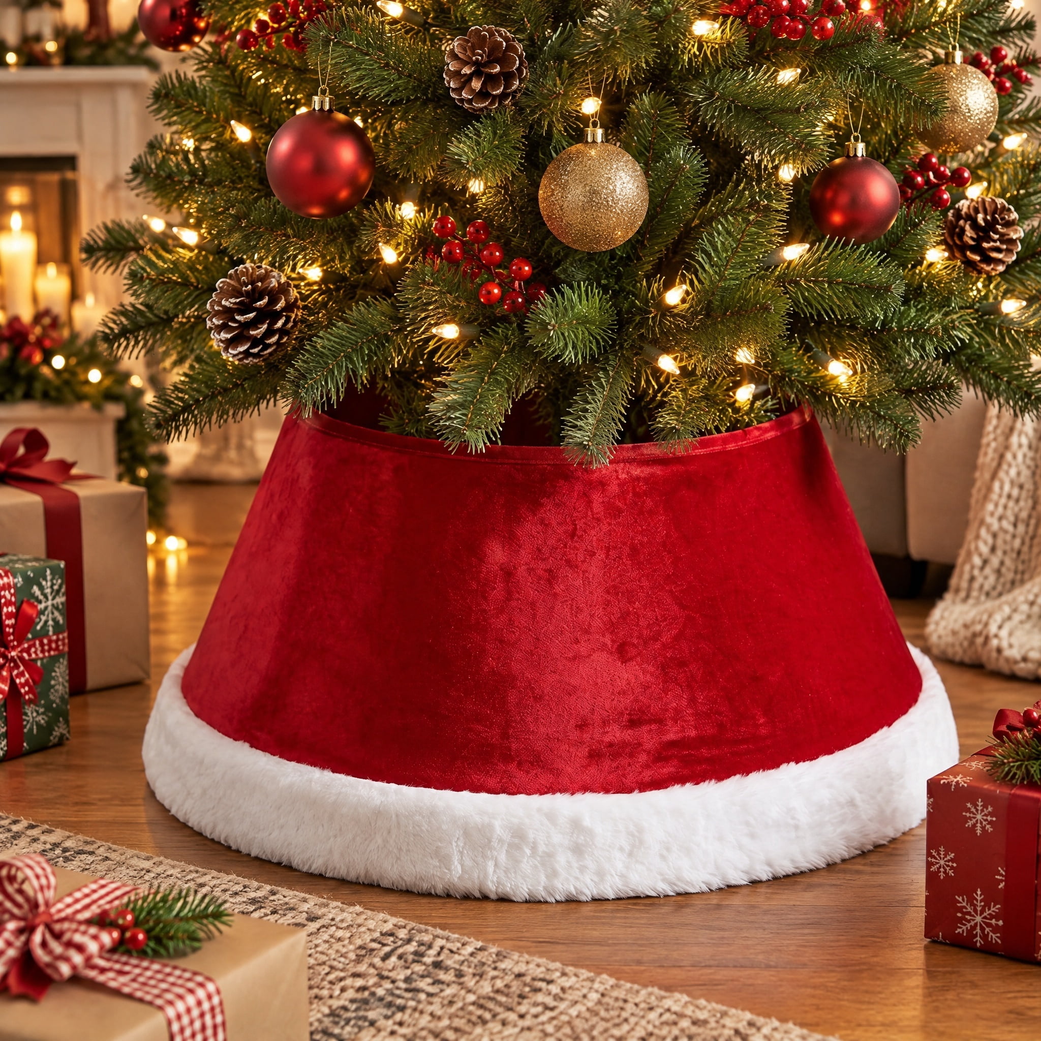 Felt Christmas Tree Stand Band, Red and White, 23", by Holiday Time