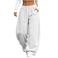 thumbnail image 2 of Vixolx Womens Wide Leg Sweatpants Decorative Drawstring Elastic Waist Baggy Barrel Pants with Pockets Casual Solid Color Trousers, 2 of 7