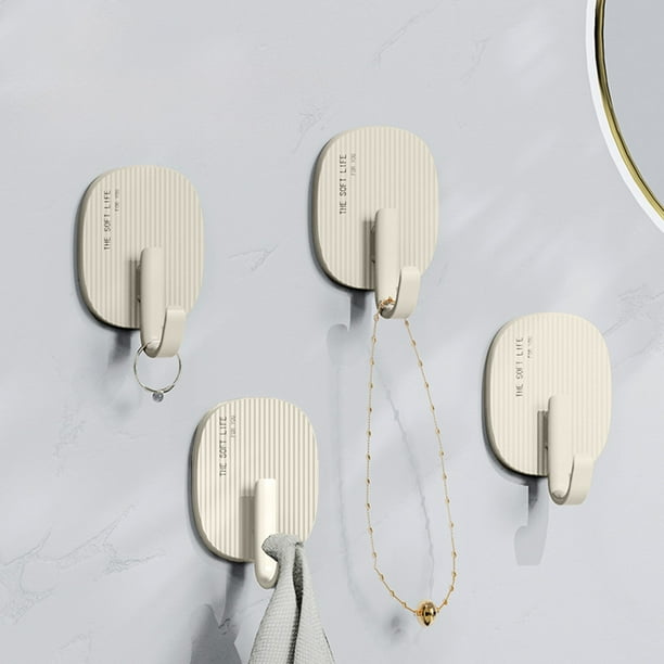 Ganchos de Pared Adhesivos Resistentes | Carga Máxima de 15 Kg | Montaje Sin Taladros y Sin Daños | Pack de 4 Ganchos Ahorradores de Espacio para Cocina, Baño y Puertas | Rosa, Blanco, Gris y Amarill