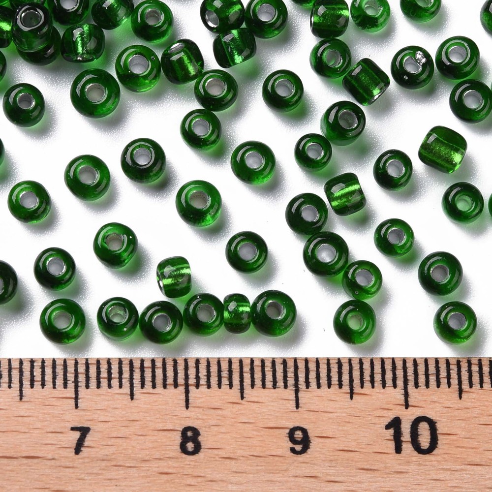 6/0 Glass Seed Beads Silver Lined Round Hole Round Green 4mm Hole: 1.5mm about 6639 pcs/pound DIY