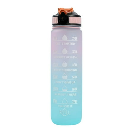 

33 oz Water Bottle with Time Marker Carry Strap Leak-Proof Tritan BPA-Free for Fitness Gym Camping Outdoor Sports