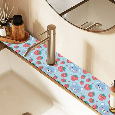 

Faucet Mat for Kitchen Sink 30 Sink Splash Guard Mat Super Absorbent Fast Drying Drain Pad Cute Bear Face with Strawberry 2 Pack
