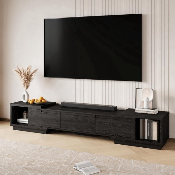 MEISSALIVVE Extendable TV Stand for Up to 110 Inch TV, Modern Entertainment Center with 3 Drawers & 2 Storage Compartments, Adjustable Length (65"-103"), TV Consoles for Living Room & Bedroom (Black)