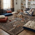 thumbnail image 6 of Washable Oriental Rug, 8x10 Black Boho Botanical Floral Vintage Carpet, Soft Large Indoor Rug for Living Room, Bedroom, Office, Playroom, 6 of 7