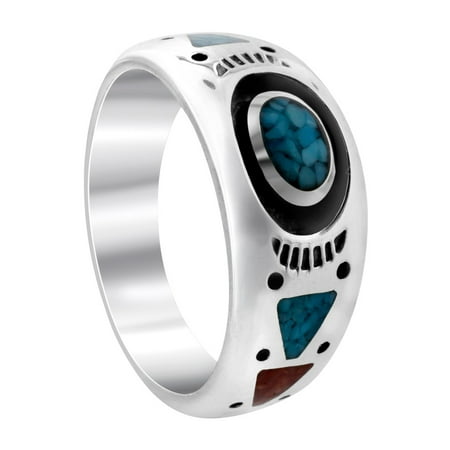 - Gem Avenue 925 Sterling Silver Turquoise & Coral Southwestern Style Band