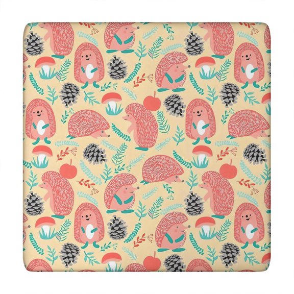 Cute Pink Hedgehog Pattern Square Fitted Tablecloth with Elastic Edge,Square Table Cover,Washable Elastic Table Cover for Home Kitchen Party Decor 34"x34"