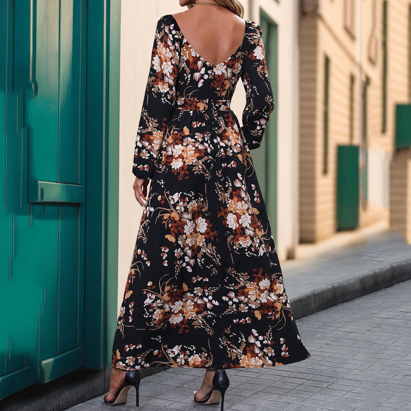 WXLWZYWL Fall Winter Dresses for Women 2024 Women's Fall Dress Long Sleeve Maxi Dress 2024 Trendy Plus Size V-Neck Holiday Casual Floral Printed Split WXLWZYWL Fall Winter Dresses for Women 2024 Women's Fall Dress Long Sleeve Maxi Dress 2024 Trendy Plus Size V-Neck Holiday Casual Floral Printed Split