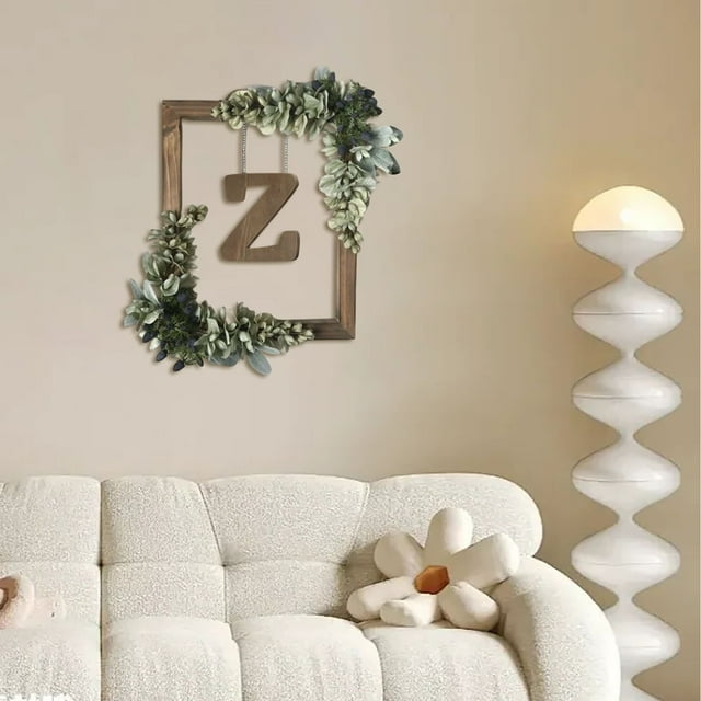 BKER Wooden Alphabet Wreath For Wall Home Living Room Bedroom Decorative Letter Sign With Hook And Rope For DIY Word Display