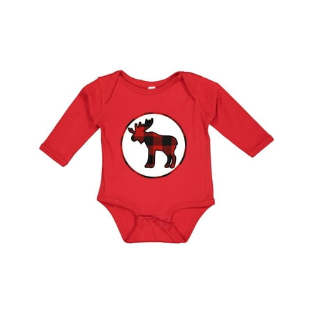 

Inktastic Moose Buffalo Plaid Silhouette Gift Baby Boy or Baby Girl Long Sleeve Bodysuit