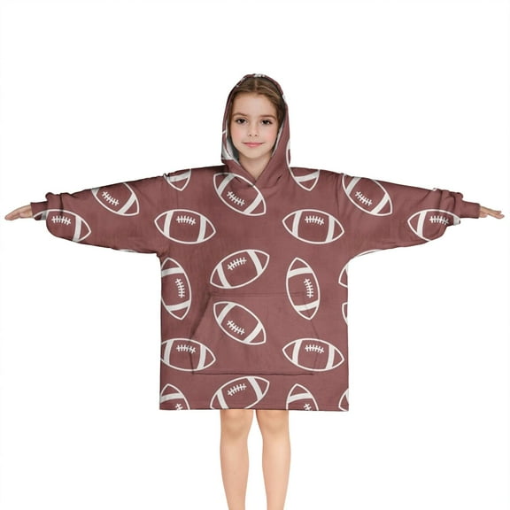 Maroon Footballs Pattern Blanket Hoodies for Kids 6-13YR Oversize Wearable Blanket Hoodies for Boys Girls Teens