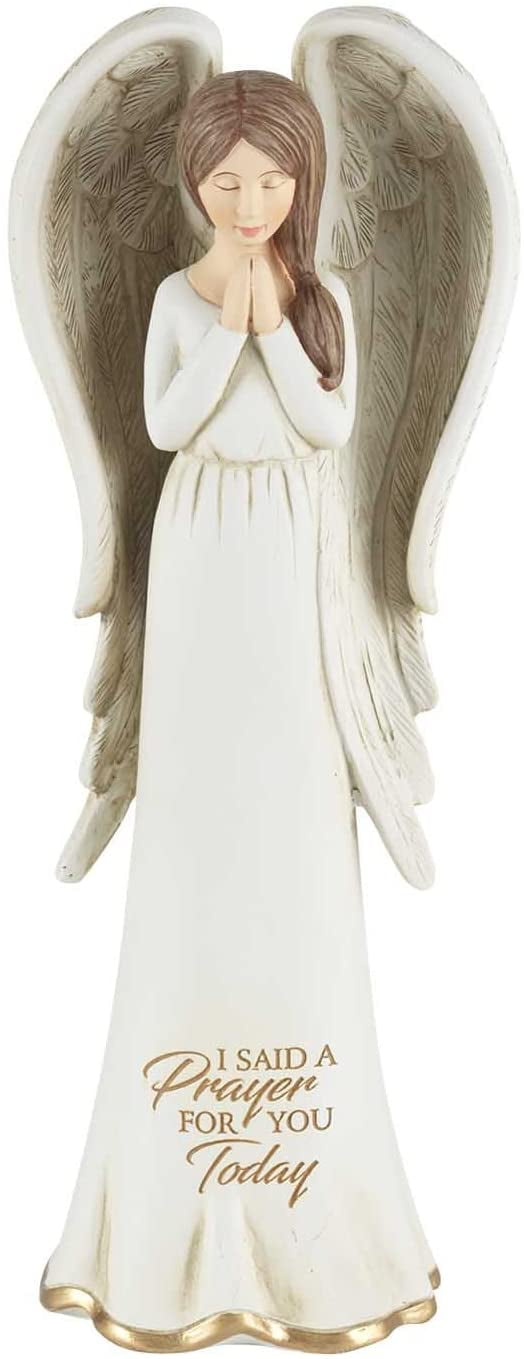 Embossed Blossom Flowers Angel 11 inch Resin Stone Table Top Figurine Statue