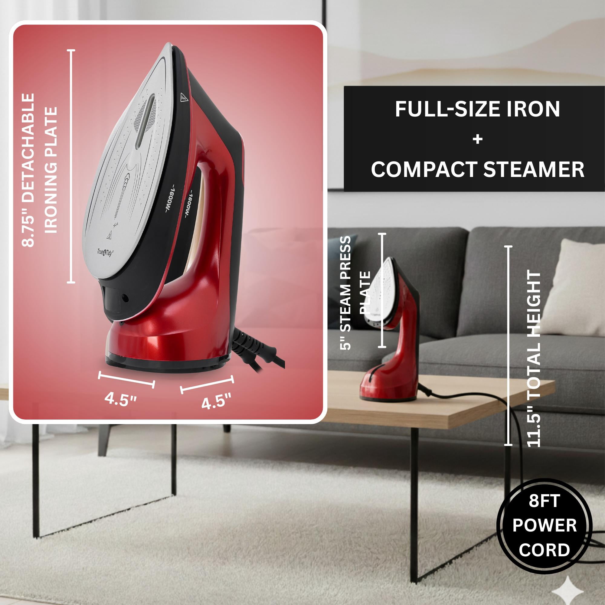 1600W True & Tidy Red XL Iron and Steamer with Digital Screen and Detachable Ironing Plate