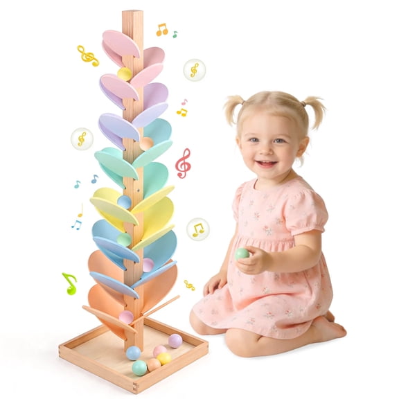 LINXUXIE Wooden Marble Run Music Tree, Ball Drop Montessori Toy, Birthday Gifts for Kids 1-3 3-5 5-8 Years Old