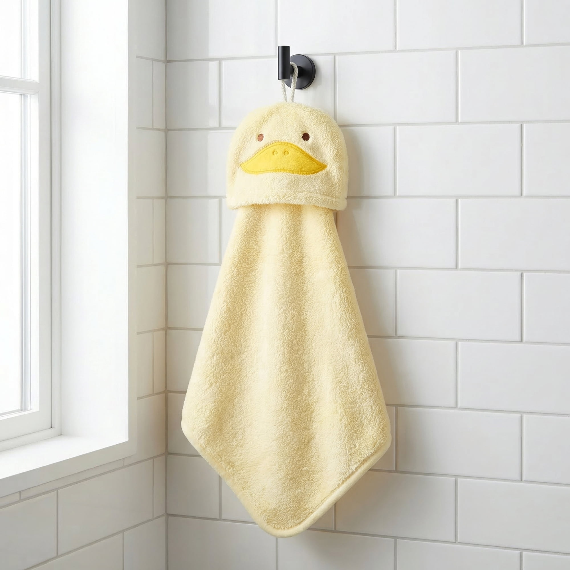 Unique Bargains Animal Hanging Soft Absorbent Hand Towel Yellow Duck 15" x 8"