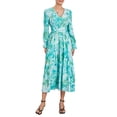 thumbnail image 3 of Women Flowy Long Dress Elegant Flower Print V Neck Long Sleeve Dress Boho Low Cut Loose Fit Beach Dress, 3 of 10