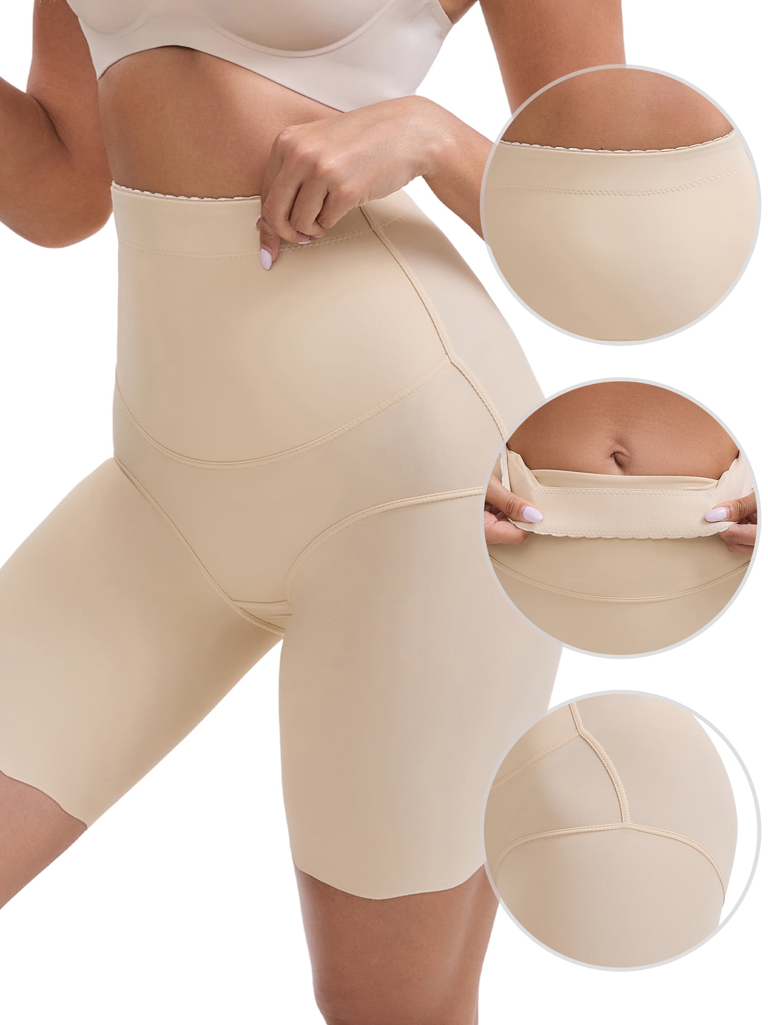 DARING DIVA Women's High Rise Tummy Control Ice Silk Seamless Boyshorts S Beige