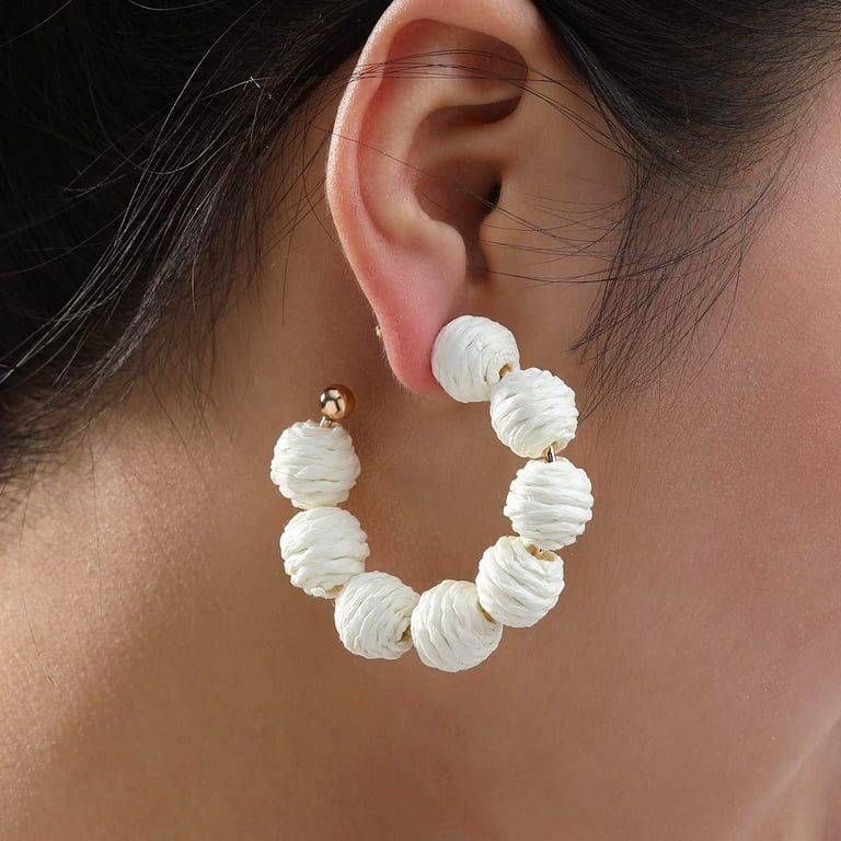 Raffia Hoop Earrings Statement Boho Earrings Cute Rattan Earrings Handmade Colorful Earrings for Women Girls Unique Summer Jewelry