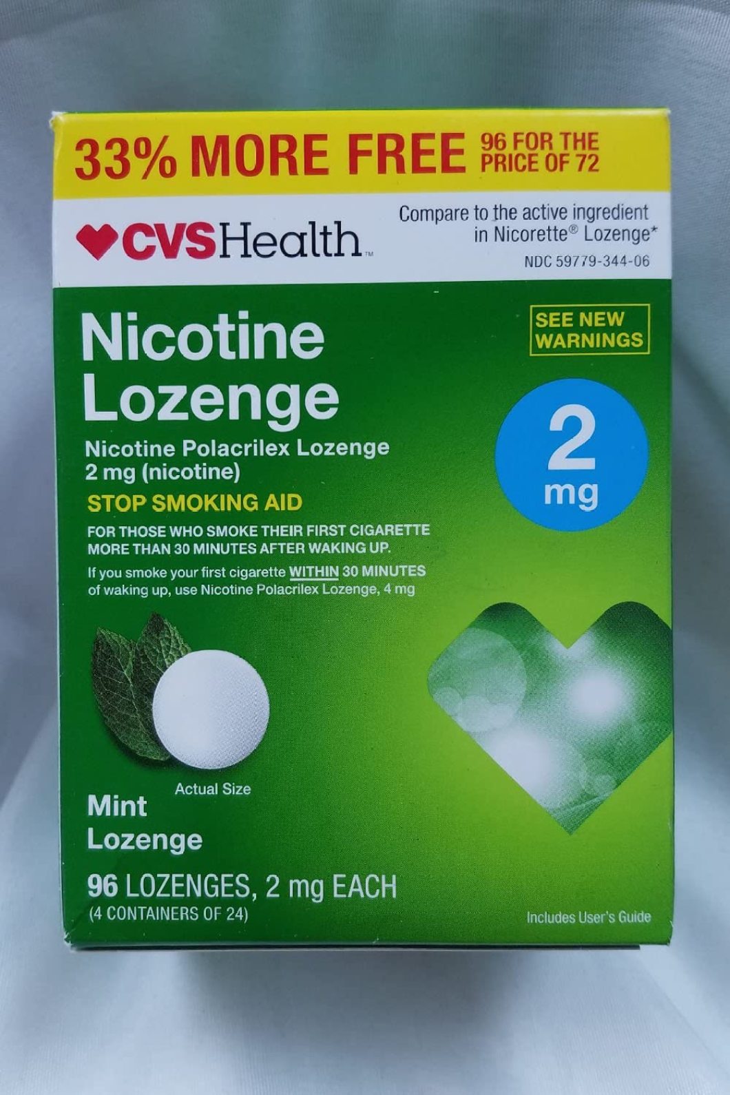 CVS Health Nicotine Lozenge, Stop Smoking Aid, 96 Mint Lozenges (2 mg