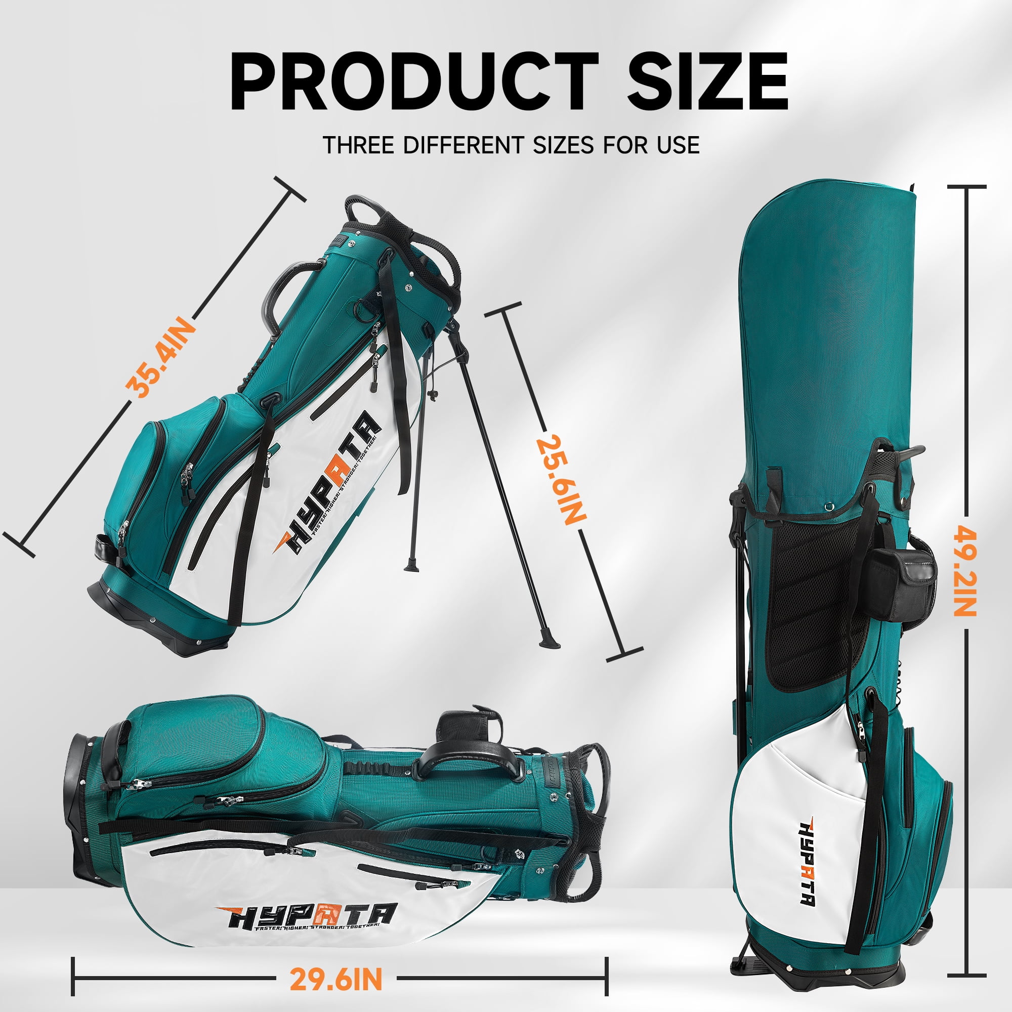 SKOK 14-Slot Stand Golf Bag with Waterproof Fabric and 8 Pockets, PU Leather, Dark Green