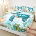 thumbnail image 5 of Manfei Vintage Watercolor Sea Turtle Queen Sheet Sets for Kids Boys and Girls, Coral Starfish Bed Set 4 Pieces, 1 Flat Sheet, 1 Fitted Sheet and 2 Pillowcases, 5 of 6