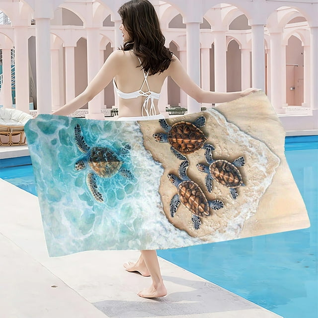 Tyidzon Beach Towel Blue Turtle Oversized Soft Lightweight Beach Towels Quick-Dry Microfiber Beach Blanket for Pool Cruise Vacation Essentials, 28x59"