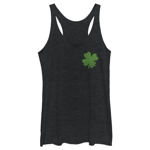 Women's Lost Gods St. Patrick's Day Four-Leaf Clover Racerback Tank Top Black Heather X Large
