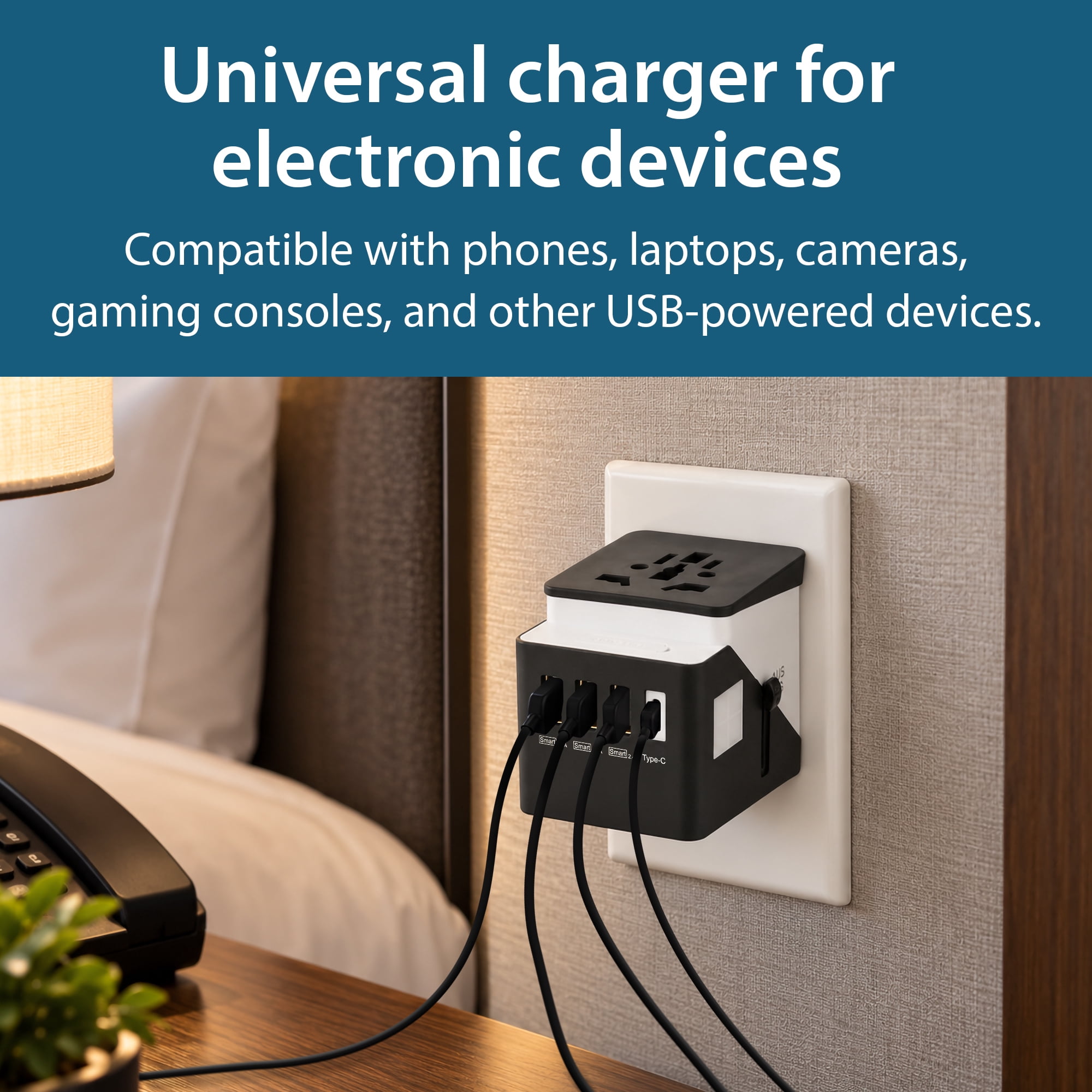 Protege International Travel Power Adapter 4 port with USB-C