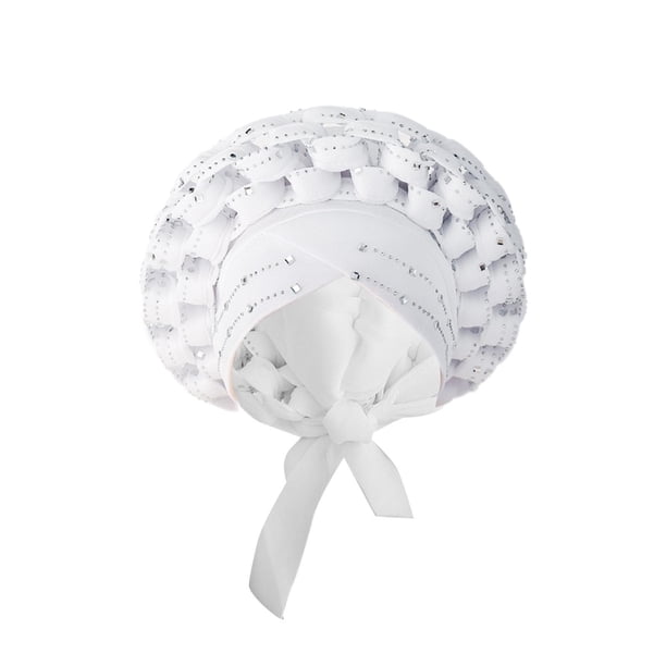 Qarigey African Turban Women Sequin Headwear Head Hair Headwrap Cover Scarf Girls Sombreros Blanco