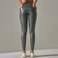 thumbnail image 6 of oqasdz Leggings for Women Pu Leather Skinny Sports Tights with Pockets High Waist Stretchy Yoga Pants L, 6 of 7