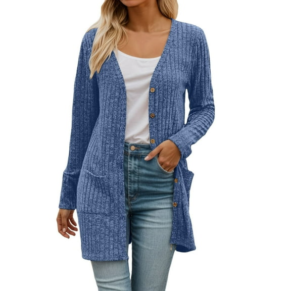 DuoJiaJ Women's Sweater Coat Long Sleeve Open Front Cardigan Soft Brushed Striped Knit Outerwear For Fall Winter Casual Wear Teacher Outfits For Women Blue L