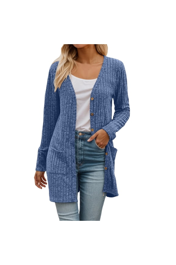 Women's Sweater Coat Long Sleeve Open Front Cardigan Soft Brushed Striped Knit Outerwear For Fall Winter Casual Wear Teacher Outfits For Women Blue L