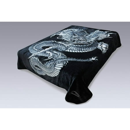 Drama Queen Dragon - Solaron Korean Super Thick Heavy Weight Mink Blanket (Queen, Dragon Black)