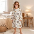 thumbnail image 2 of JIAYUE Girl Kids Nightgown Soft Lightweight Breathable Halloween Funny Print Long Sleeve Ruffle Cuff Round Neck Button Front Loose Fit Cute Pajamas For Holiday Party Family Indoor Loungewear, 2 of 5
