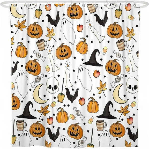 Halloween Shower Curtain for Bathroom,Fall Ghost Witches Hat Pumpkin Bat Shower Curtains with Hooks,Farmhouse Colorful Polyester Fabric Shower Curtains Machine Washable Waterproof Bath Decor 72" x 72"