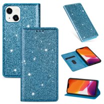 SaniMore Magnetic Flip Wallet Case for iPhone 14 6.1", PU Leather Ultra-Thin Glitter Cover Buil-in Card Slot & Kickstand Shockproof Protective Shell for iPhone 14, Skyblue