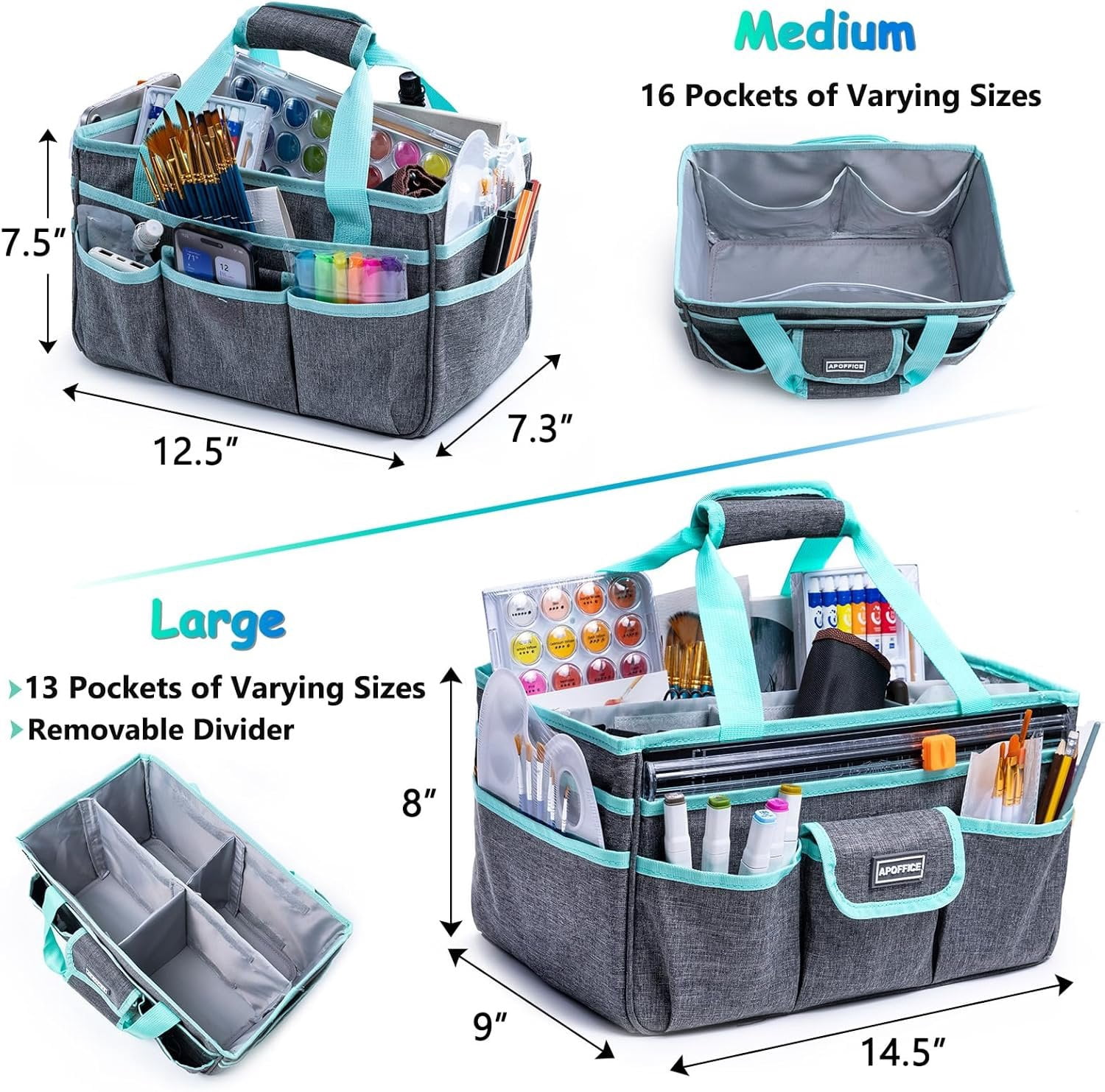 Art  Organizer Tote Bag - Craft  with Handle, Utility Storage Tote with Multiple Pockets & Adjustable Divider for Sewing, Scrapbooking, School, Office,  Supplies