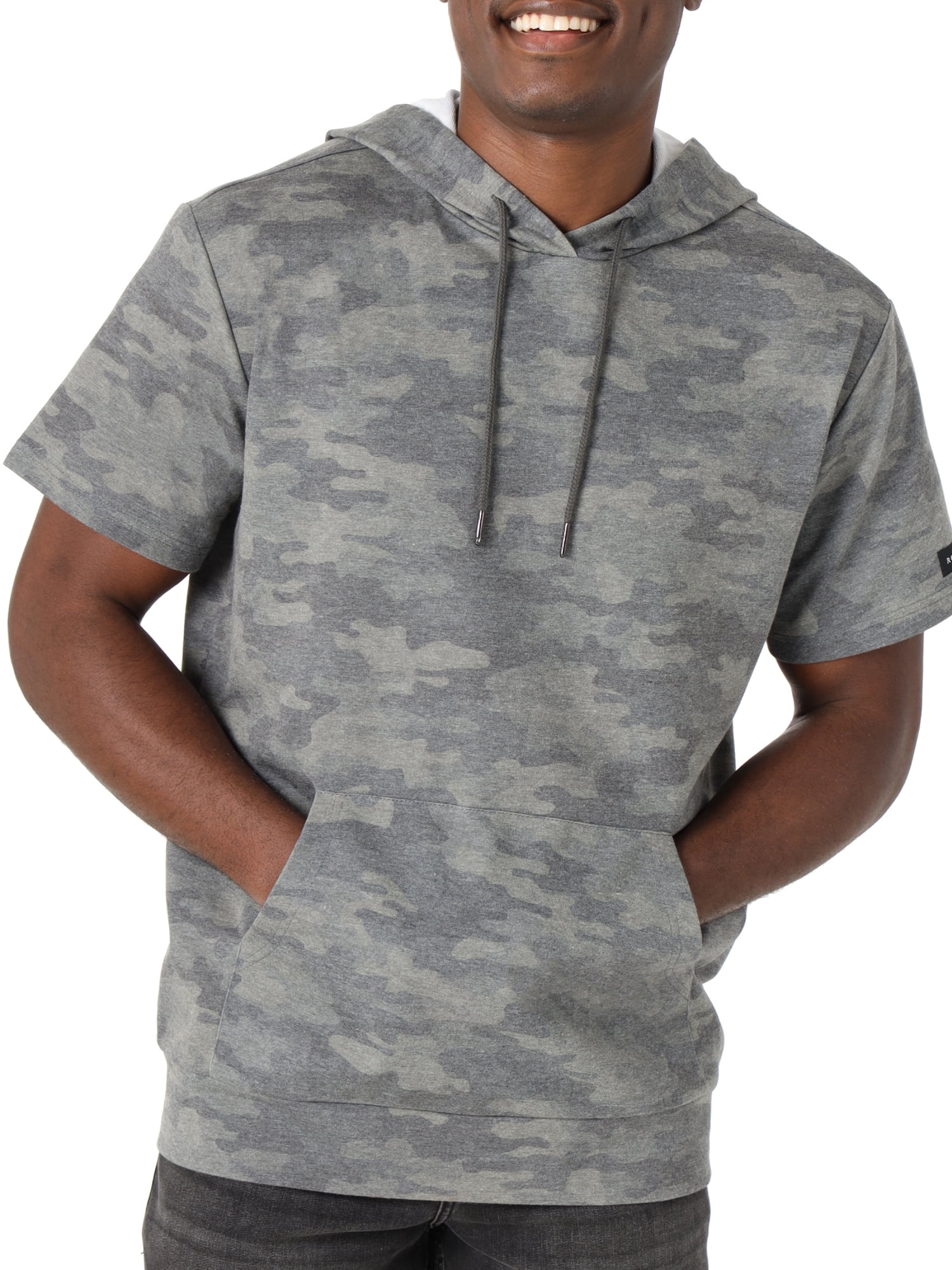 Summer Pullover Workout Sweatshirt with Kangaroo Pocket Men's Short Sleeve Hoodie T-Shirt 
