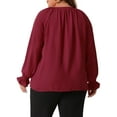 thumbnail image 4 of DARING DIVA Women's Plus Casual V Neck Drawstring Long Sleeve Blouse 1X Burgundy, 4 of 6