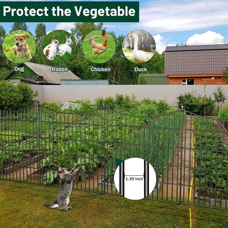 5 Panels Decorative Garden Fence with Gate, 32 in(H) X 12 ft(L) No Dig Dog Fence Animal Barrier Outdoor for Yard, Metal Garden Edging and Borders, Temporary Fencing Stakes