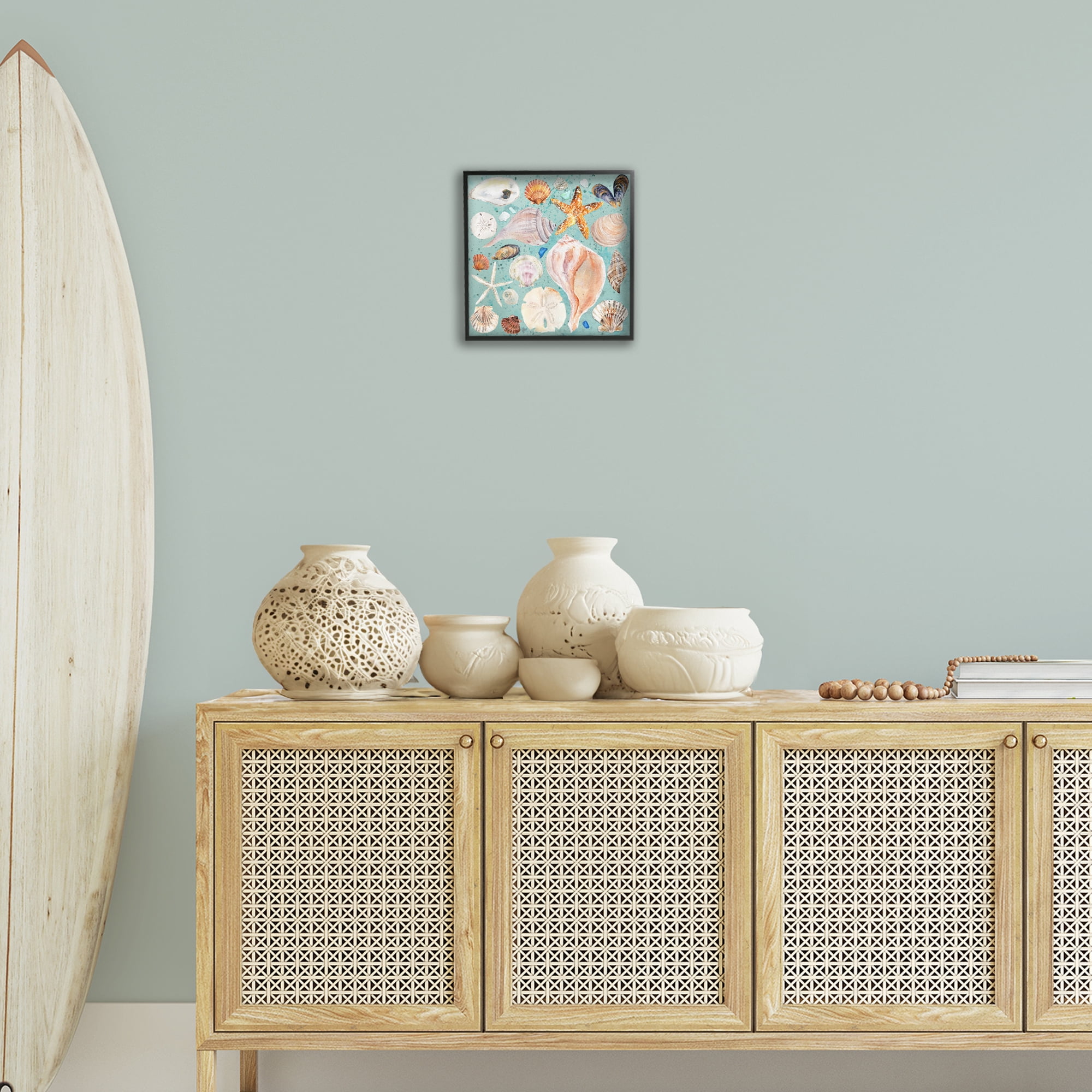 Stupell Industries Seashell Puzzle Pattern Coastal Painting Black Framed Art Print Wall Art, 12 x 12