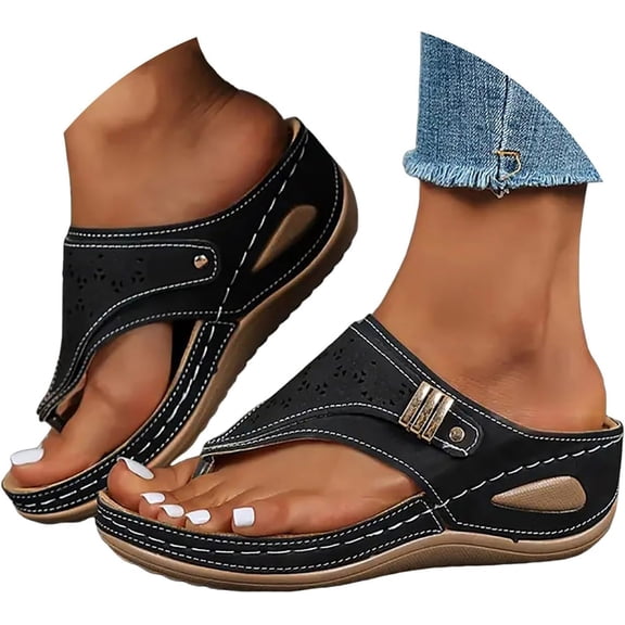 HeaCare Orthopedic Sandals for Women 2025,Summer Slip On Beach Sandals Dressy Arch Support Wedge Sandal Vintage Wide Width Flip Flops Casual Boho Slipper