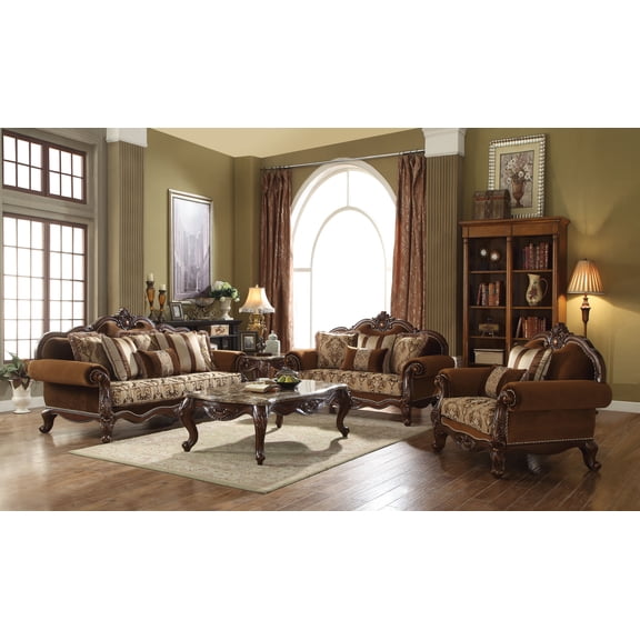 Acme Furniture Jardena Loveseat w/4 Pillows, Fabric & Cherry Oak  (50656)