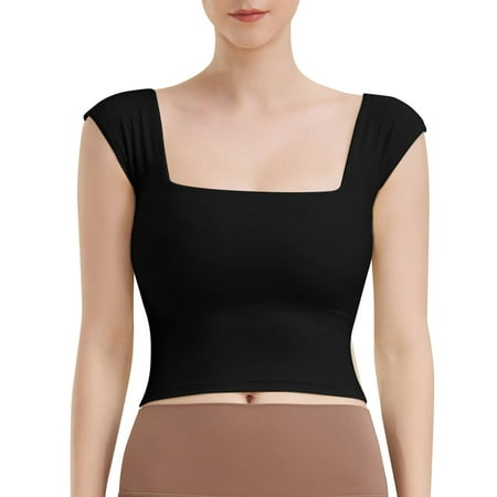 Yindaity Evening Dress Style Sports Bra Square Neck Sports Bra Tight Yoga Vest Women s Sports Short Sleeve Yoga Dress (Black M)