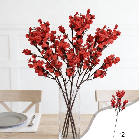 Artificial Blossom Branches,Faux Floral Branch Realistic Artificial Flower Arrangement Vase Decor Home Interior, Lobby Decoration,Table Centerpieces Decor,Red