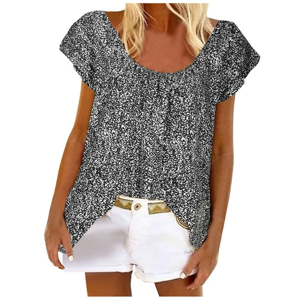 Camiseta informal para mujer, blusa estampada de manga corta con cuello redondo, Tops Fridja zx781