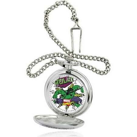 Marvel Hulk Men's Silver Pocket Watch, Silver Chain