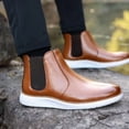 thumbnail image 3 of Men's Leather-Look Chelsea Ankle Boots, Casual Comfort Slip-On Boots with Lightweight Sole, Elastic Sides, 3 of 5