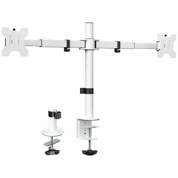 VIVO White Telescoping Dual 21" to 32" Monitor Mount, Heavy Duty Desk Stand