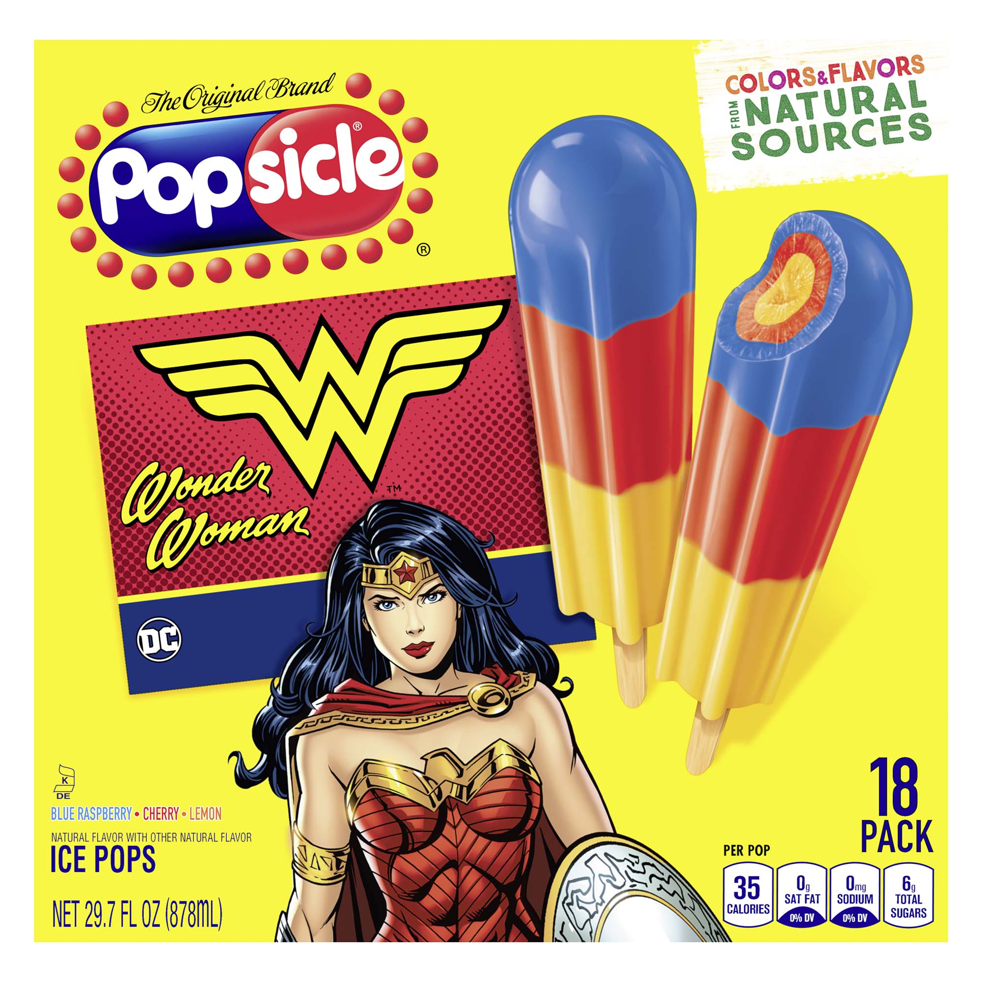 Popsicle Frozen Ice Pops Frozen Dessert Wonder Woman Blue Raspberry Cherry And Lemon Frozen Treat Frozen Snack That S Only 35 Calories 18 Count Walmart Com Walmart Com