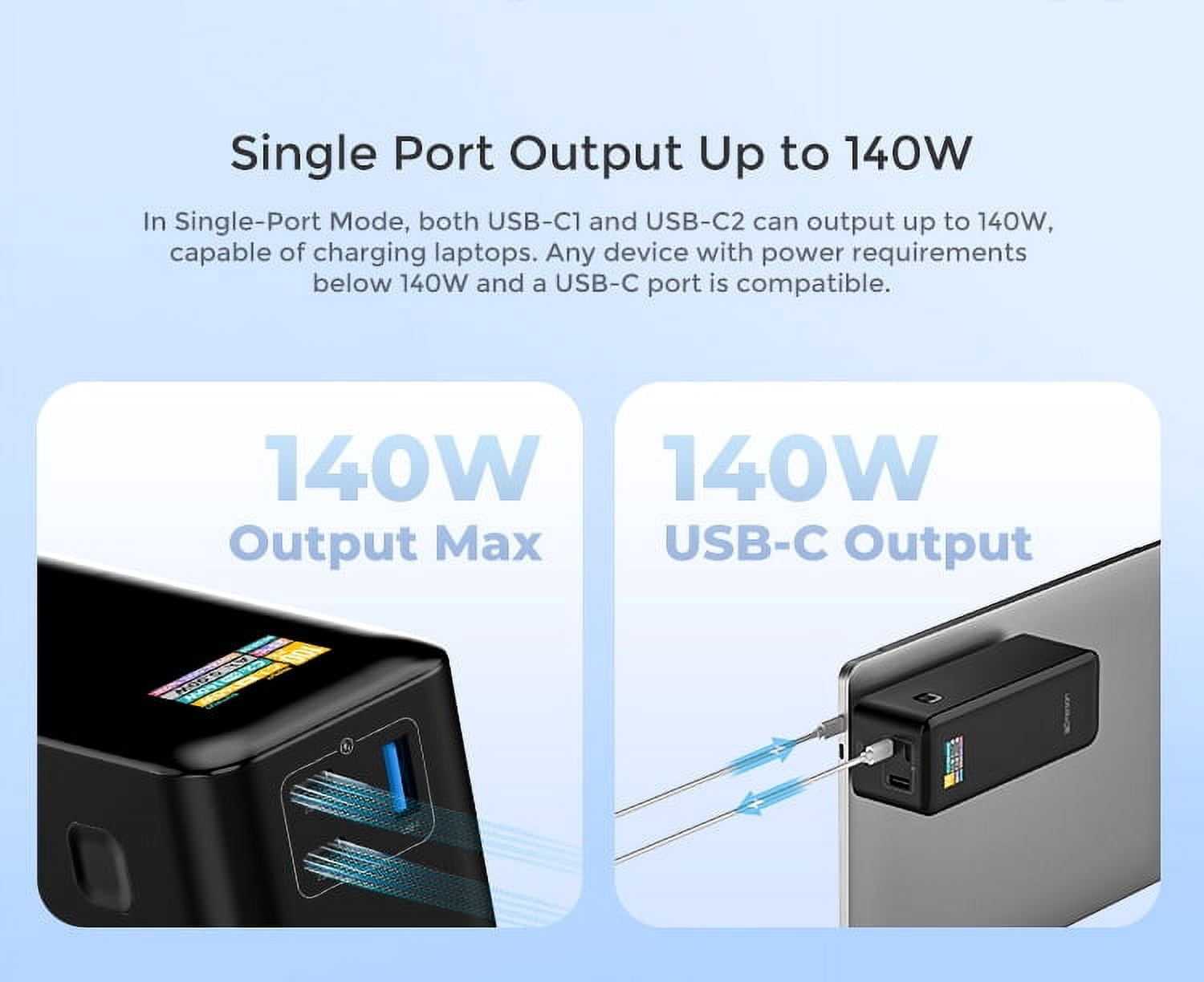 Emerson Power Bank 27,000mAh with PD 140W and Intelligent Digital TFT Display, Black - PB2712B